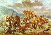 Eugene Delacroix Lowenjagd oil painting on canvas